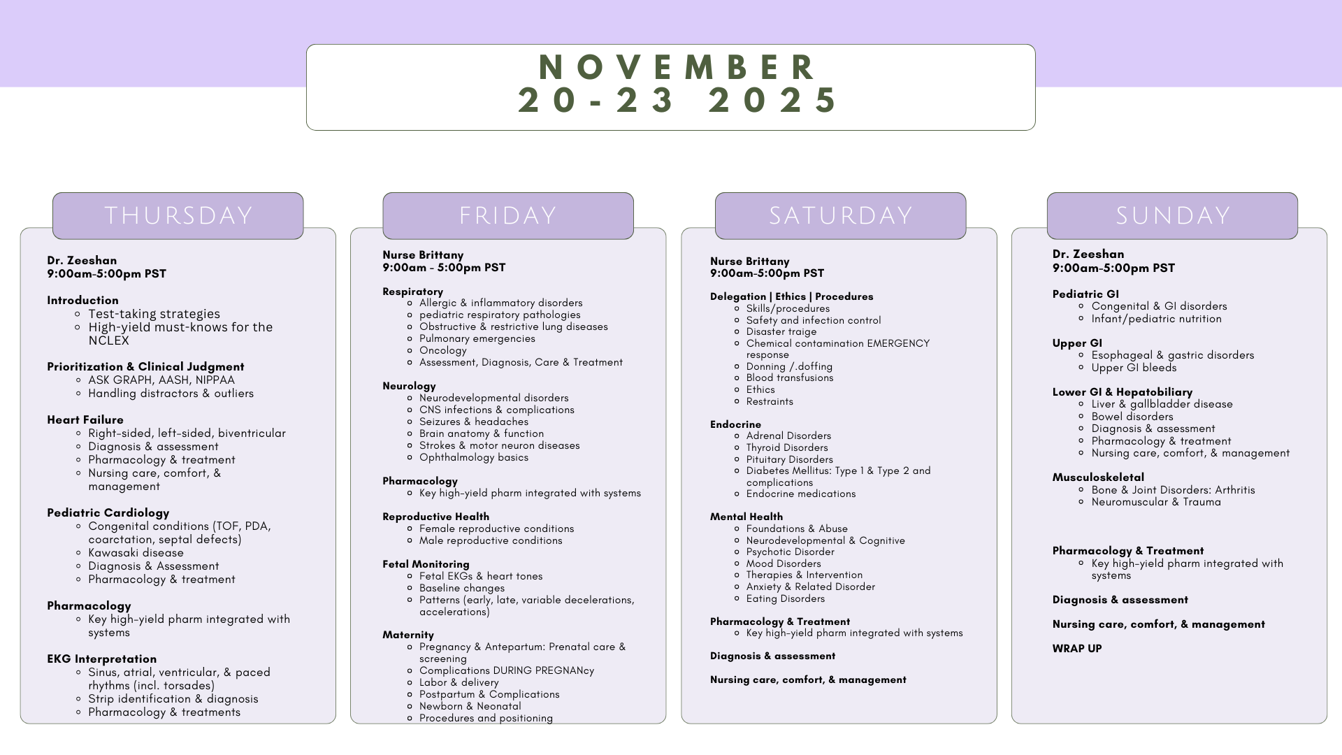 NCLEX PREP LIVE ONLINE COURSE - NOVEMBER 2025 - ID: 112025