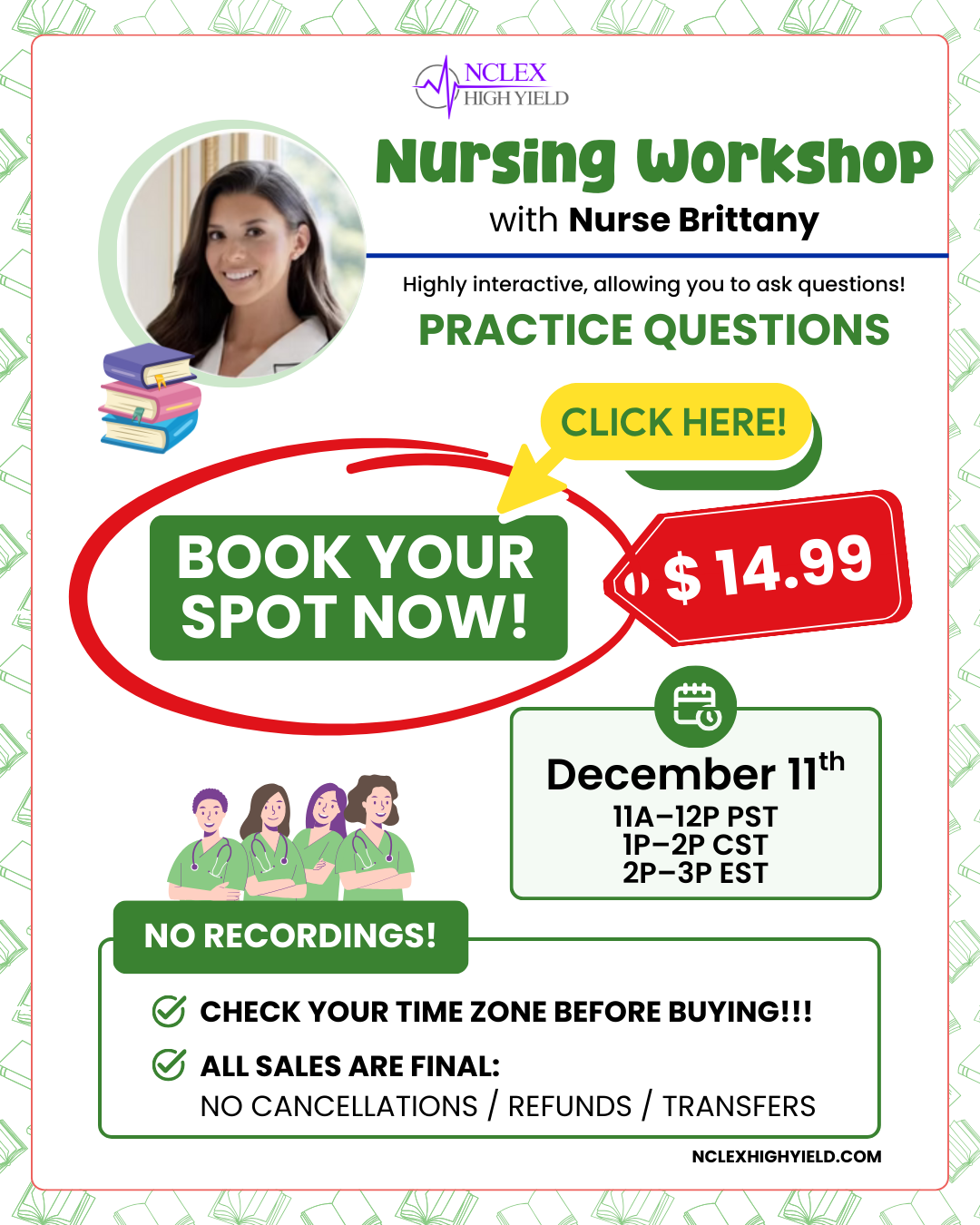 NURSING WORKSHOP-  Nurse Brittany - December 11th 2:00–3:00 PM EST | 1:00–2:00 PM CST | 11:00 AM–12:00 PM PST