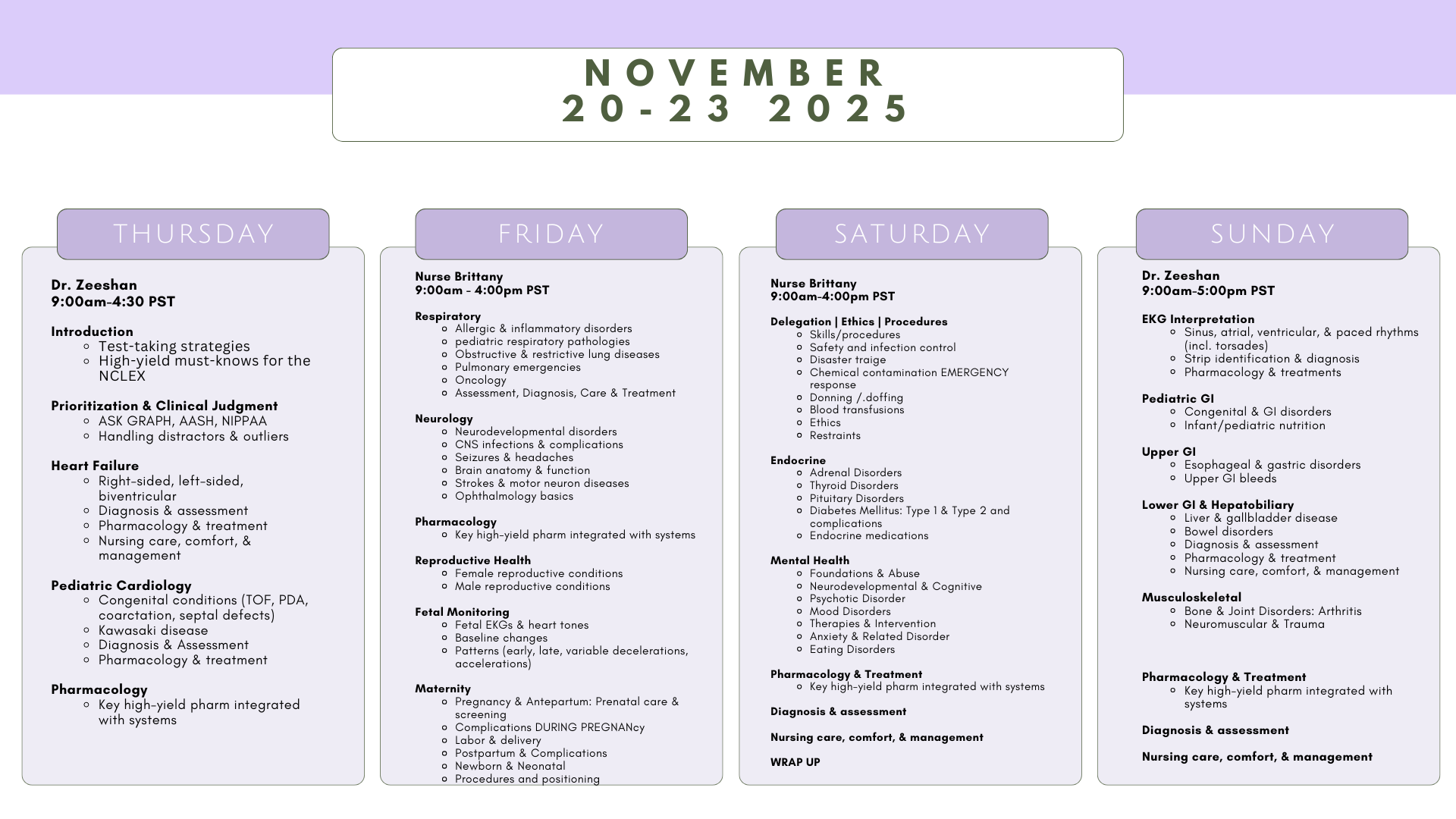 NCLEX PREP LIVE ONLINE COURSE - NOVEMBER 2025 - ID: 112025