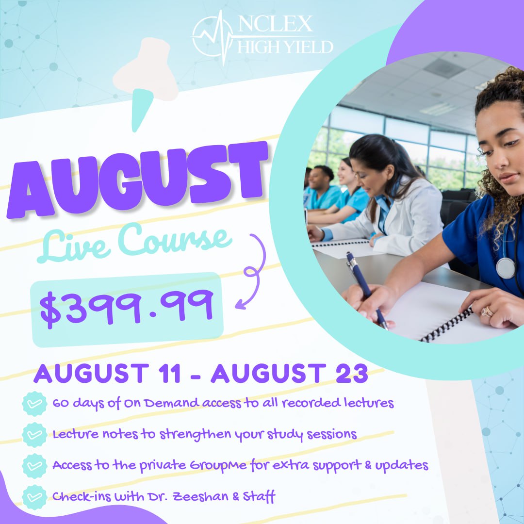 NCLEX PREP LIVE ONLINE COURSE - AUGUST 2025 - ID: 081125